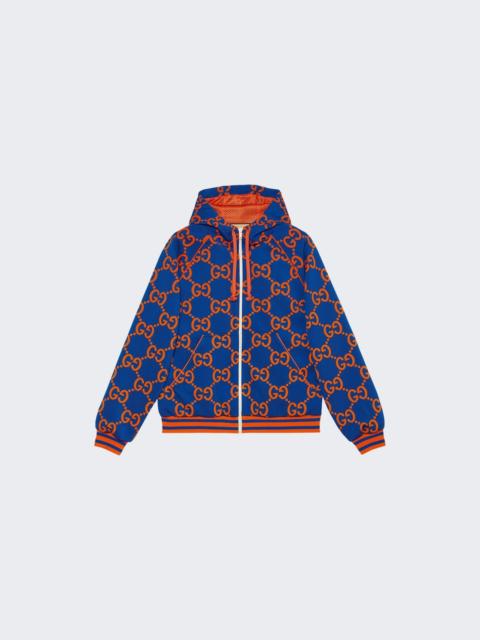 GUCCI GG Cotton Jacquard Zip Jacket Blue and Orange