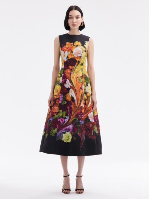 Oscar de la Renta RAINBOW FLOWER MARBLE DRESS