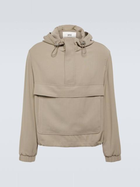 AMI Paris Hooded half-zip twill jacket
