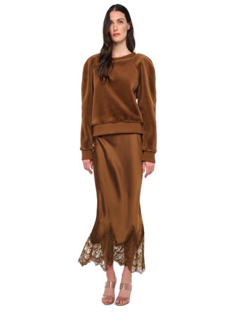 NORMA KAMALI BIAS MIDCALF SKIRT W/ LACE