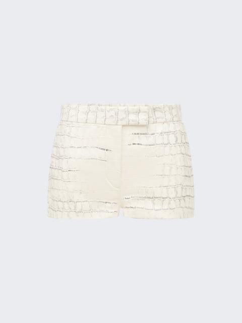ALEX PERRY Printed Croc Embossed Leather Low Rise Short White