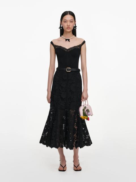 self-portrait Black Lace Midi Skirt