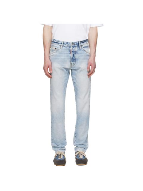 DSQUARED2 Blue Light Diagonale Wash Teddy Jeans