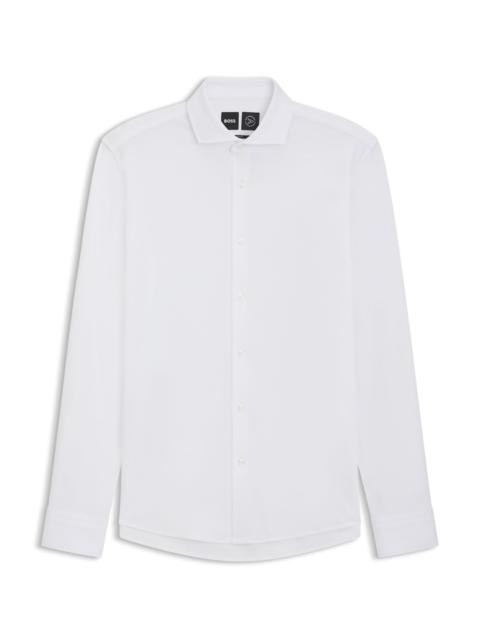 BOSS SLIM-FIT SHIRT IN COTTON-PIQUÉ JERSEY