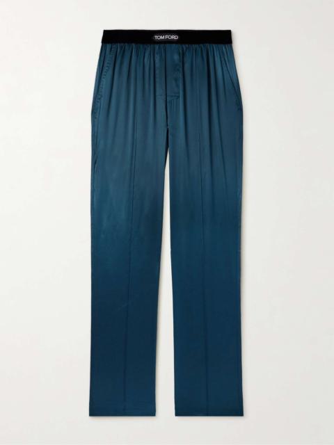 TOM FORD Velvet-Trimmed Stretch-Silk Satin Pyjama Trousers