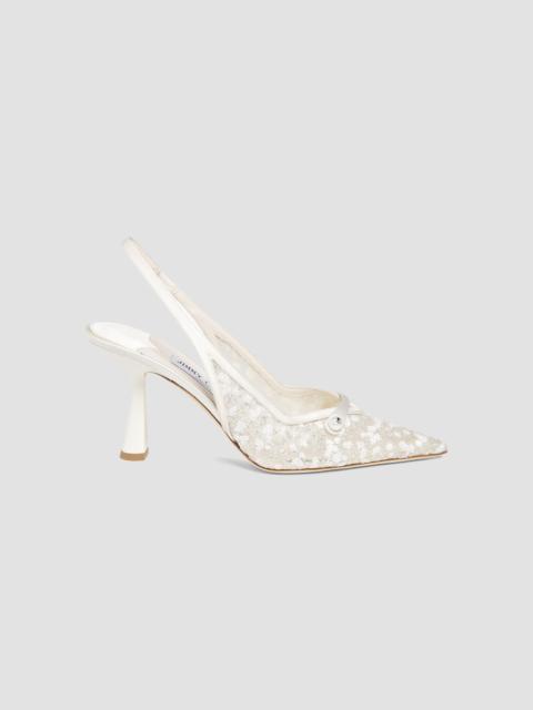 JIMMY CHOO Women's Amita 85MM Cloudy Glitter Slingback Pumps - Ivory Silver White