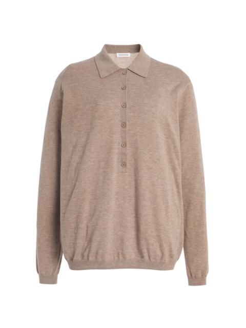 The Frankie Shop Tala Knit Wool-Blend Polo Shirt taupe