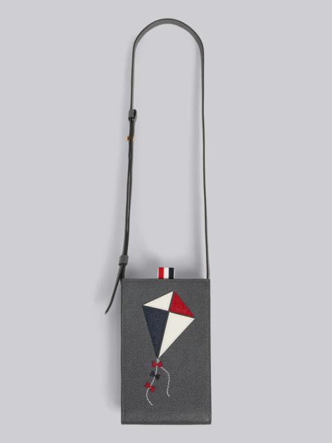 Thom Browne Dark Grey Pebble Grain Leather Kite Applique Crossbody Phone Holder