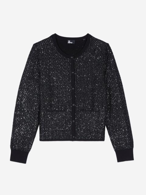 The Kooples BLACK SEQUINED KNIT CARDIGAN