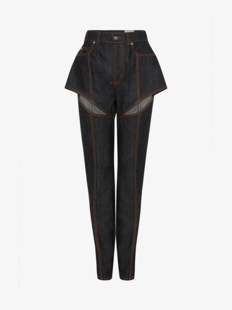 Alexander McQueen Women's Slashed Jeans in Dark Navy