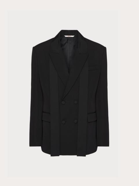 Valentino DOUBLE-BREASTED WOOL JACKET WITH SILK FAILLE SCARF COLLAR