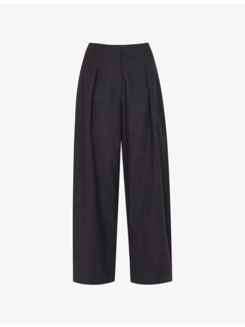 WHISTLES Pleat-Front Barrel-Leg Cotton-Blend Trousers