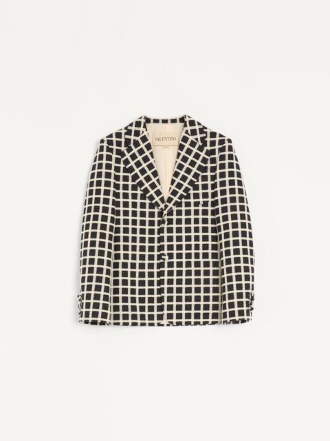 Valentino SINGLE-BREASTED WOOL BLEND JACKET WITH CHECK PATTERN