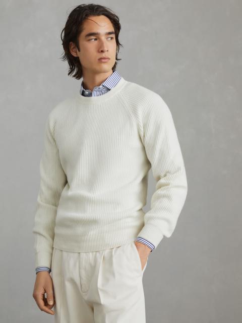 Cashmere English rib sweater with raglan sleeves