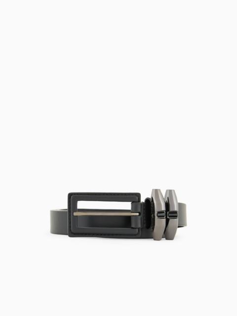 EMPORIO ARMANI SMOOTH LEATHER BELT WITH APPLIQUÉS