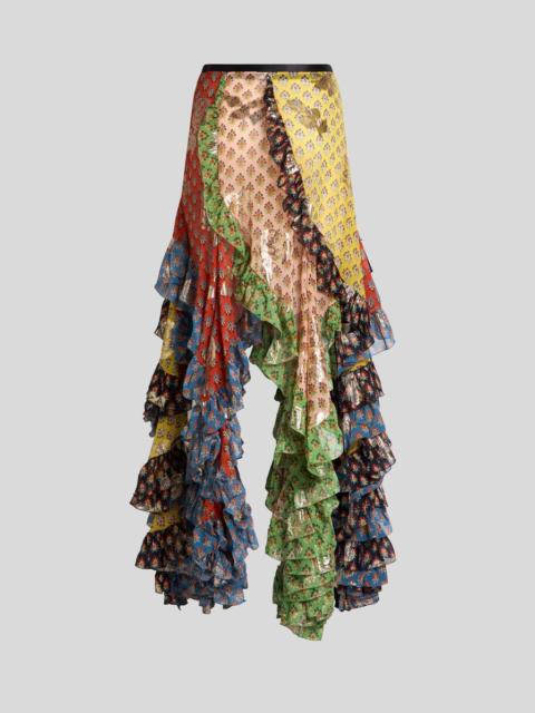 Etro SHORT SILK SKIRT WITH RUFFLE AND TIE-INSPIRED MOTIF