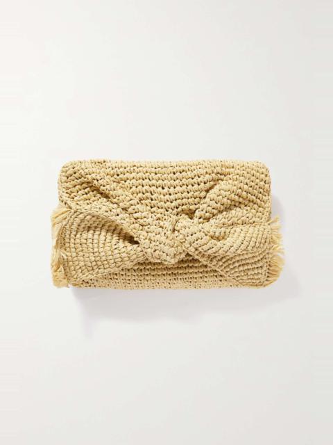 Bow fringed raffia clutch