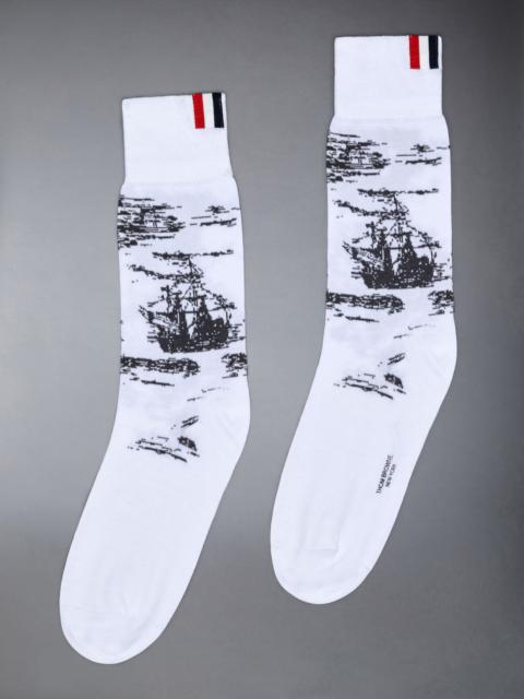 Thom Browne Cotton Nautical Toile Mid Calf Socks