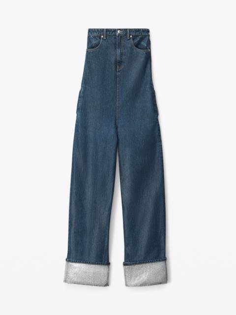 Alexander Wang CRYSTAL CUFF JUMPSUIT IN COATED DENIM