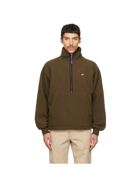 Drake's Khaki Casentino Wool Half-Zip Fleece Sweatshirt
