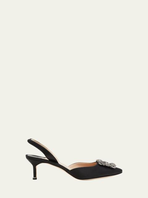 Manolo Blahnik Hangisi Kitten-Heel Satin Slingback Pumps
