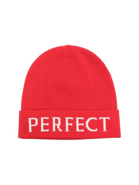 PERFECT MOMENT logo-intarsia merino wool beanie