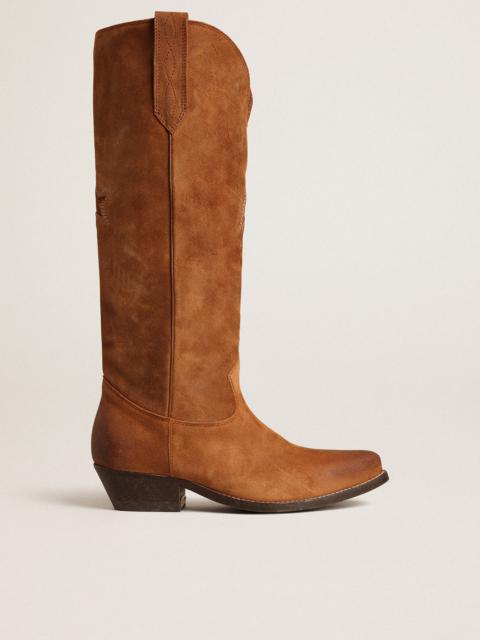 Golden Goose Wish Star boots in cognac suede with tone-on-tone inlay star