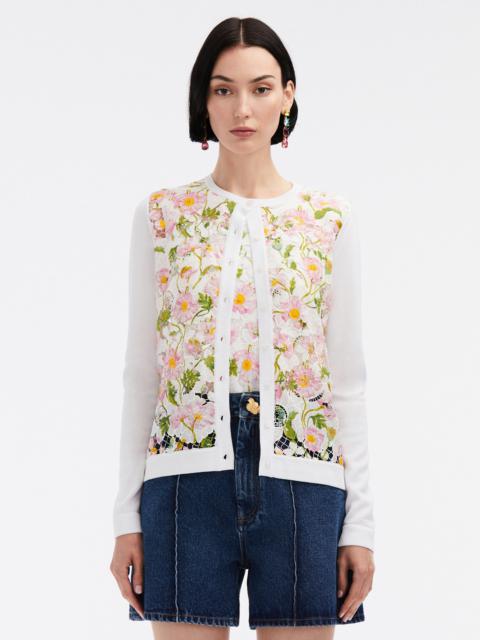 Oscar de la Renta MIXED BOTANICAL PRINTED INSET CARDIGAN