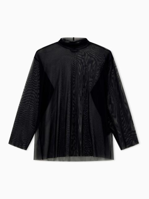 EMPORIO ARMANI JUMPER IN SHEER STRETCH MESH WITH HIGH NECK AND LONG SLEEVES