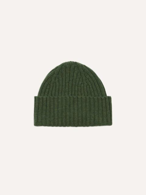 Drake's Green Lambswool Ribbed Knit Cap