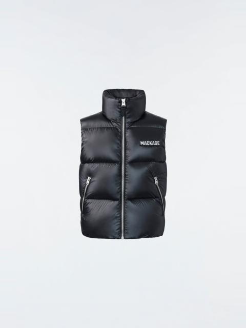 KANE lustrous light down vest with funnel collar