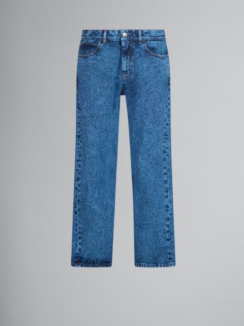 Marni BLUE MARBLE-DYED STRAIGHT TROUSERS IN COTTON DRILL