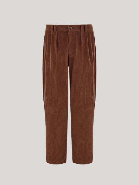 Canali BROWN COTTON CORDUROY PANTS WITH TWO PLEATS