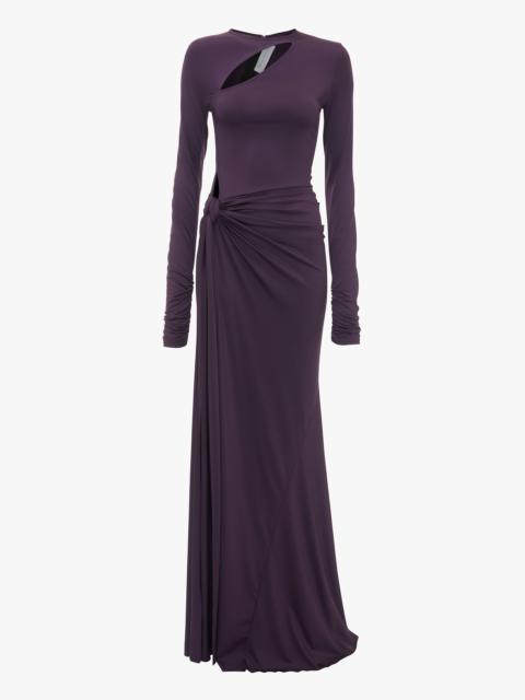Victoria Beckham Long Sleeve Tie Front Gown In Fig