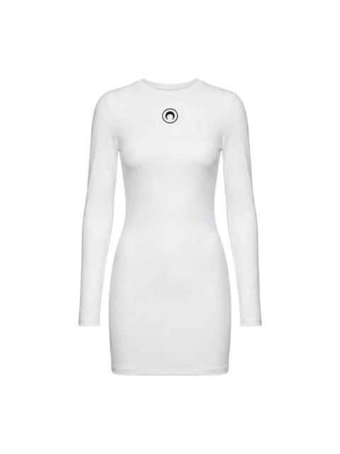 Marine Serre MOON LOGO RIBBED JERSEY LS MINI CREWNECK DRESS