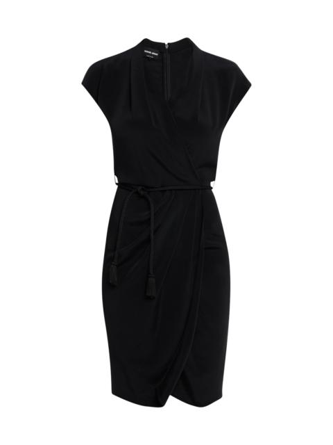 GIORGIO ARMANI Women's Draped Belted Wrap-Style Cocktail Dress - Solid Black