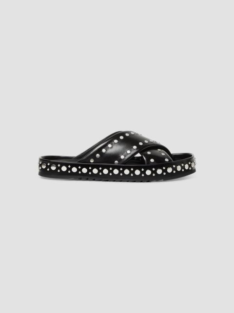 FENDI Women's Studded Crisscross Slides - Nero Palladio