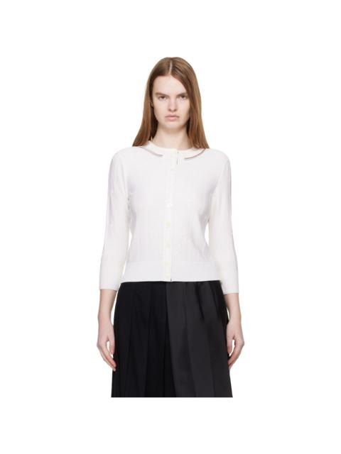 Thom Browne White Bobble Stitch 3/4 Sleeve Cardigan