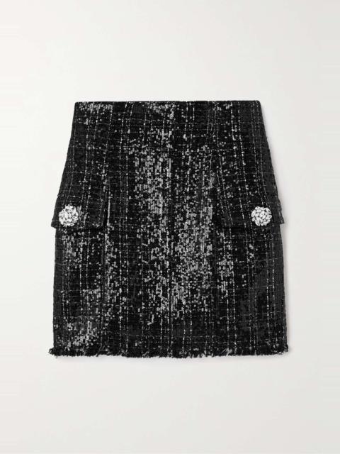 Balmain Crystal-embellished sequined tweed mini skirt