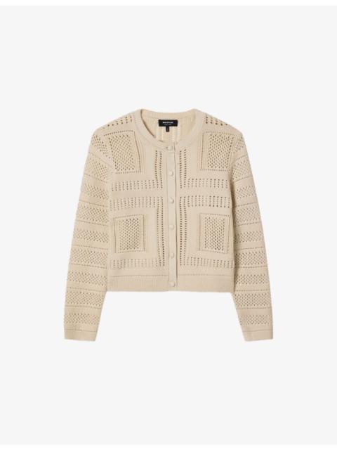 WHISTLES Crochet-Detail Relaxed-Fit Cotton-Knit Cardigan