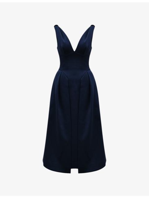 House of CB Paloma pleated satin midi dress