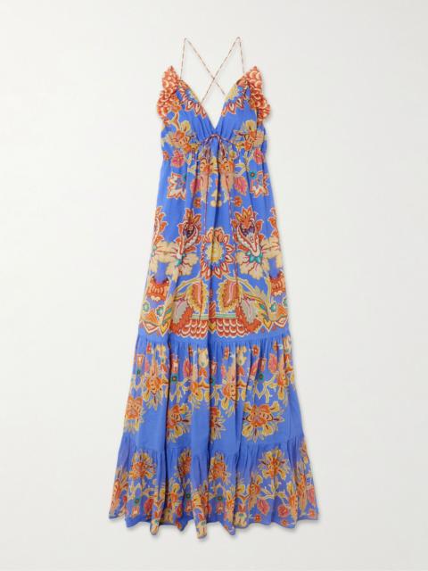 Etro Ruffled tiered printed cotton-voile maxi dress Blue