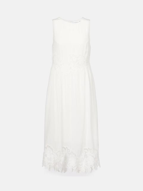 velvet Bianca lace-trimmed midi dress