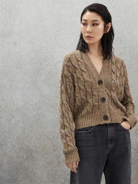 Dazzling silk and linen cable knit cardigan
