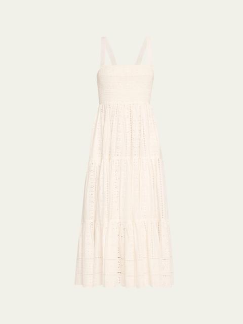 Cara Cara Taormina Cotton Eyelet Square-Neck Midi Dress