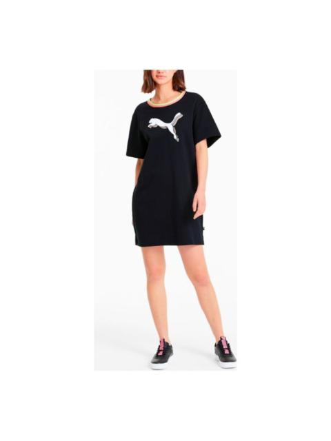 PUMA (WMNS) PUMA Collar Contrasting Colors Printing Dress Black 584157-01