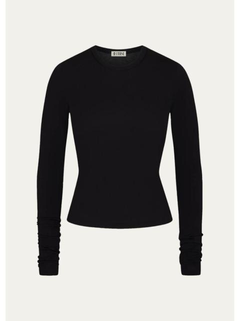 ÉTERNE Fitted Crewneck Long-Sleeve T-Shirt