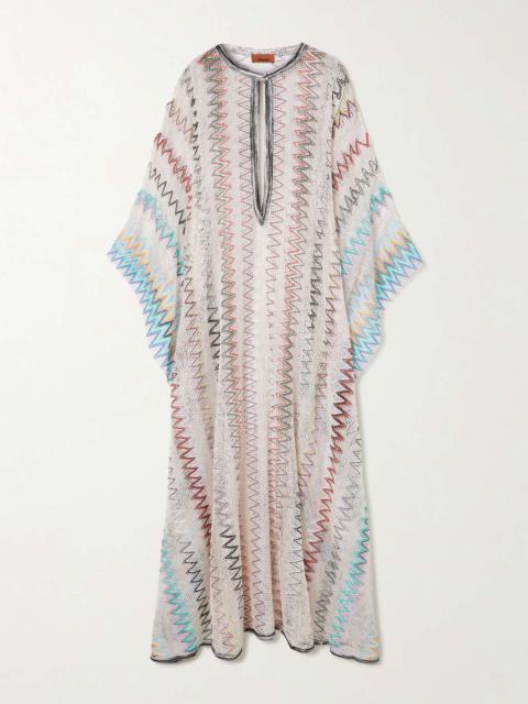 Sequined striped embroidered open-knit coverup Multi
