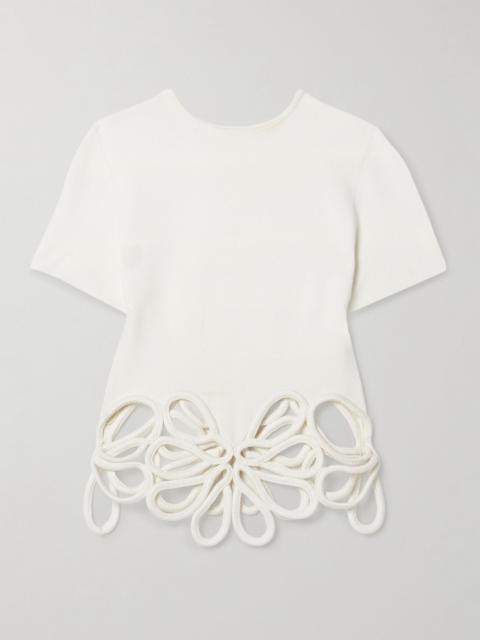 Cult Gaia Eres cutout appliquéd knitted T-shirt Off-white