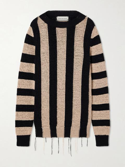 Dries Van Noten Topic Frayed Striped Open-knit Sweater